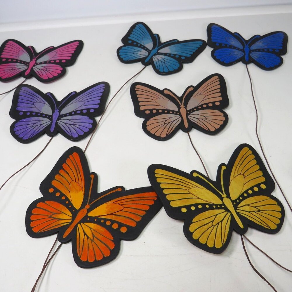 Metallic Wooden (7) Butterflies on Wire DOUBLE SIDED WITH SAME ON BOTH SIDES